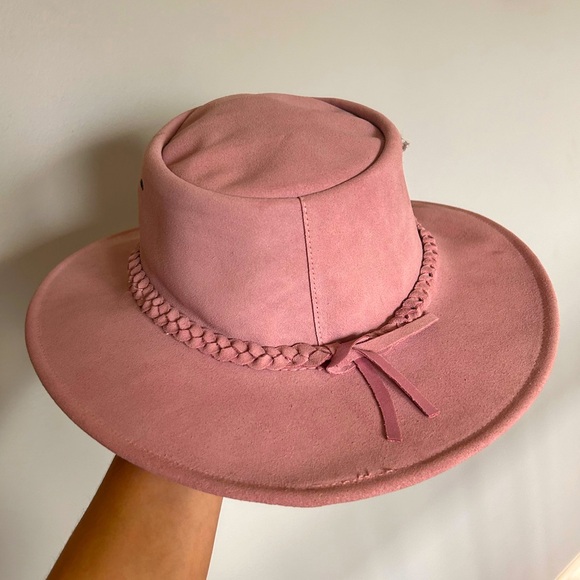 Kakadu Traders Australia 100% Leather Fedora Western Hat Dusty Pink L - Picture 3 of 5